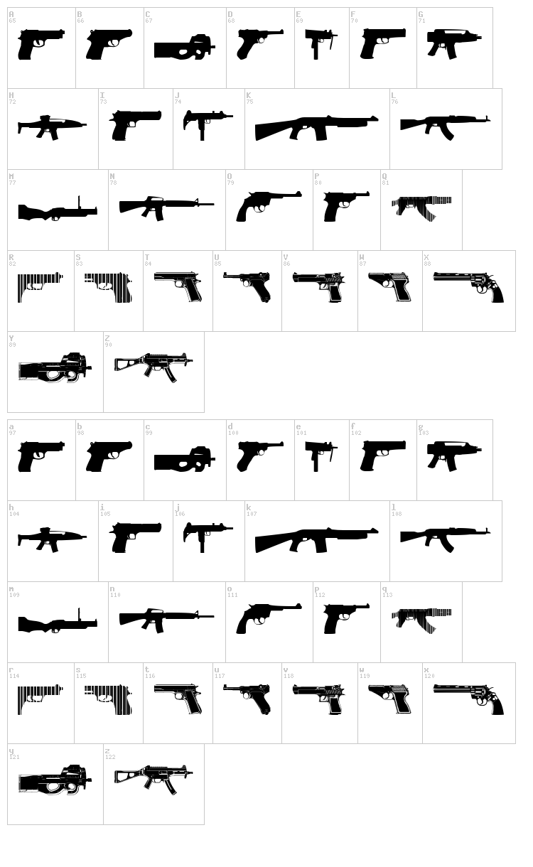 Guns 2 font map